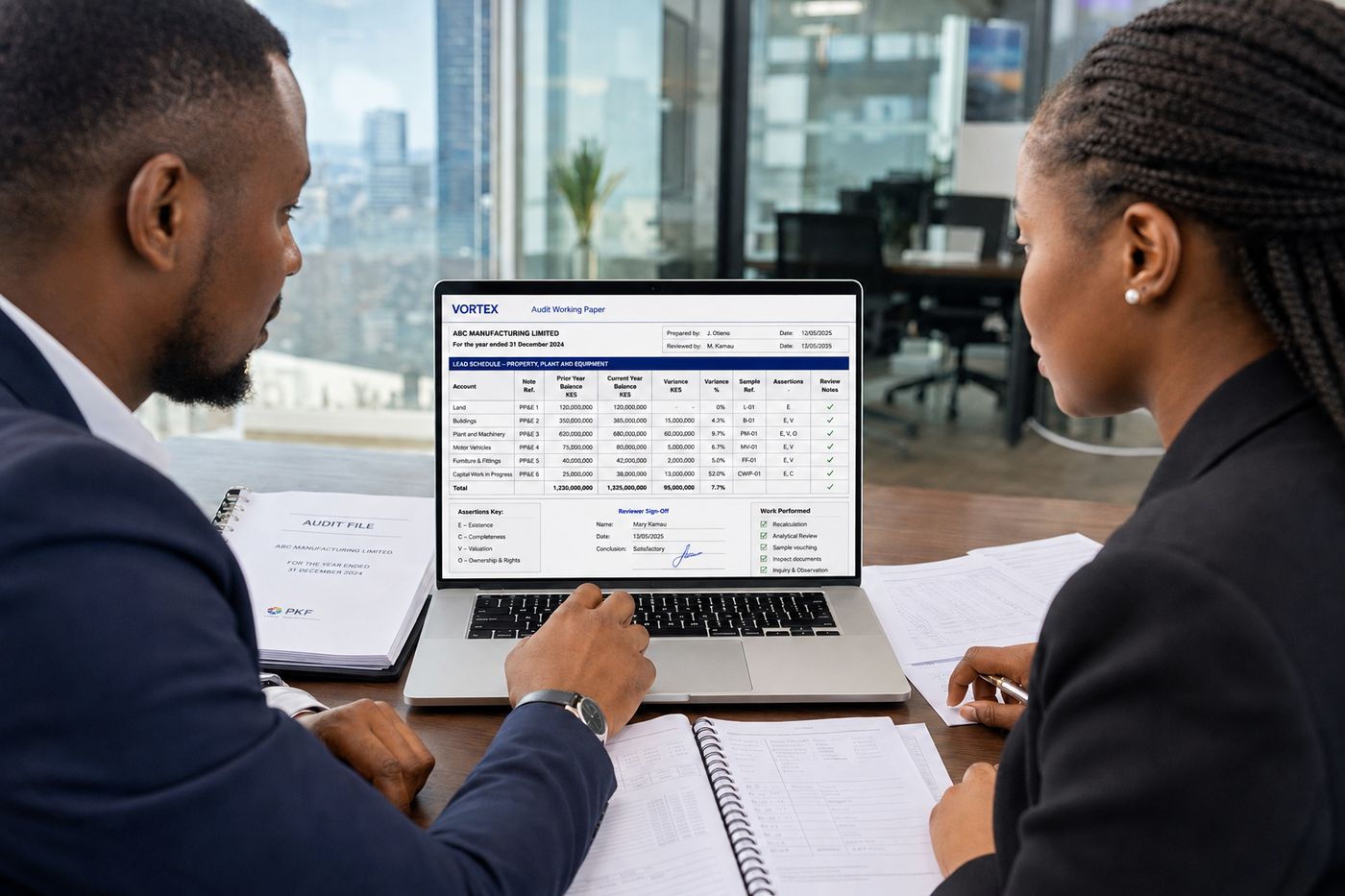 Auditors managing engagements and workpapers on VortexERP Lite