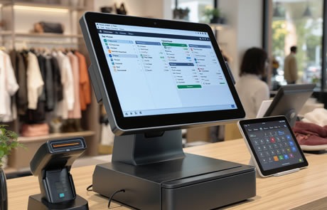A real VortexPOS till and companion tablet on a retail counter