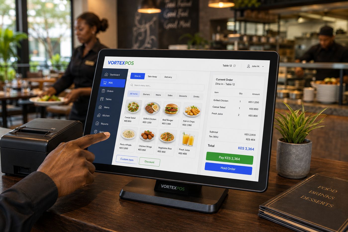 Restaurant staff taking orders on the VortexERP Lite restaurant POS